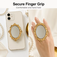 Support de téléphone portable de luxe vintage avec mini-miroir, support adhésif pliable en forme d'anneau pour smartphone et tablette