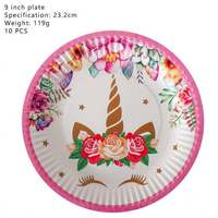 Ensemble de vaisselle jetable pour fête d'anniversaire sur le thème de la licorne rose, vaisselle jetable pour enfants, assiettes en papier, gobelets, couverts