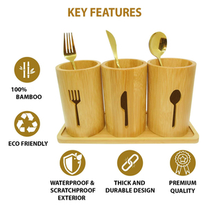 Support de présentation pour ustensiles de cuisine en bambou, porte-couverts, porte-argenterie, porte-couteaux, porte-vaisselle, poche pour couverts - Product Image 5