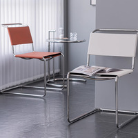 Chaises de salle à manger confortables en cuir marron, design Mart, pieds en métal, fauteuil, utilisation pour restaurant, café, bureau