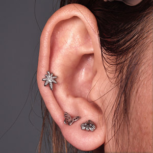 Clous d'oreilles labret en titane plaqué or ASTM-F136 avec zircon, bijoux de corps en forme de feuille pour mariage, fiançailles et piercing corporel - Product Image 4