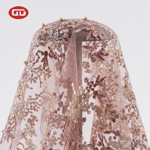 New Arrival Custom Beaded Tulle Mesh <strong>Net</strong> Fabric Popular <strong>Lace</strong> Embroidered with Rhinestones - Product Image 1