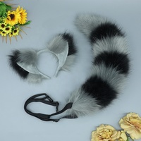 Décoration de fête femmes Halloween raton laveur Cosplay Costume accessoires KC coiffure avec oreilles en fourrure de renard bandeau et queue 2PC ensemble