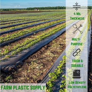 Farm Plastic Supply Black Plastic Sheeting 4 Mil 3 Ft X 200 Ft Polyethylene Vapor Barrier <b>Tarp</b> For Painters - Product Image 2