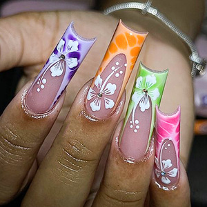 Faux ongles à presser pour <span class=keywords><strong>manucure</strong></span> française, motifs fleurs colorées et pétales, avec colle, pour l'automne et l'<span class=keywords><strong>hiver</strong></span>, vente en gros transfrontalière - Product Image 1