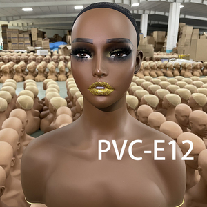 Tête de Mannequin Femme Réaliste Noire en PVC avec Épaules <span class=keywords><strong>pour</strong></span> Perruques, Mode Maquillage - Product Image 3