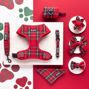 Chaleco de tartán rojo de diseño personalizado para cachorros, sin arnés para tirar, accesorios para perros con logotipo personalizado, correa para Collar de mascota con soporte para bolsa de caca - Product Image 6