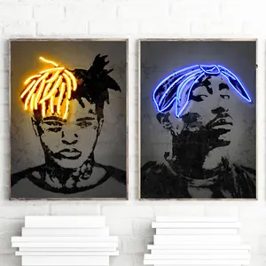 Home Wall Decor Neon Picture Music Star Rap Hip Hop Rapper Fashion Model Art Painting Canvas Poster
