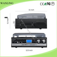 Tourne-disque multifonction OEM avec lecteur CD/cassette/radio AM FM, encodage USB/SD, lecteur de disques vinyles 3 vitesses avec télécommande