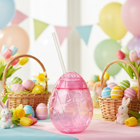 Gobelet en plastique fantaisie mignon en forme d'œuf à cocktail avec paille et couvercle pour Pâques
