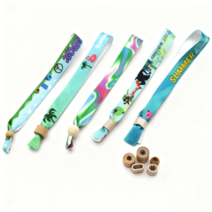 Bracelets <span class=keywords><strong>en</strong></span> tissu polyester pour sublimation |   <span class=keywords><strong>Perles</strong></span> <span class=keywords><strong>en</strong></span> <span class=keywords><strong>bois</strong></span> écologiques de haute qualité avec logo personnalisé imprimé pour les événements festifs - Product Image 5