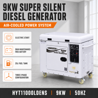 Générateur diesel super silencieux 9KW, 9000W nominaux, moteur 720CC, démarrage électrique, pour chantier, entrepôt et alimentation de secours