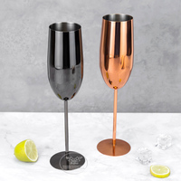 Roosgouden 250ml spiegelgepolijste roestvrijstalen, breukvaste champagneglas met steel voor bar en restaurant