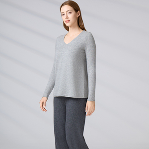 Suéter de Cachemir 100% al por Mayor, Jersey de Punto de Manga Larga, Top Informal de Otoño para Mujer, Gris, Cuello en V - Product Image 5