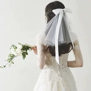 Trẻ Em/Người Lớn Cô Dâu Trắng Tóc Bow Mạng Che Mặt Cô Dâu Trắng Vải Tuyn Wedding Veil Clip Pins Tóc Mảnh Headband Cho Đám Cưới Đảng