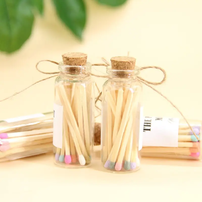 colorful long safety holder wooden matches in glass jar bottle apothecary fancy household gift match glass jar