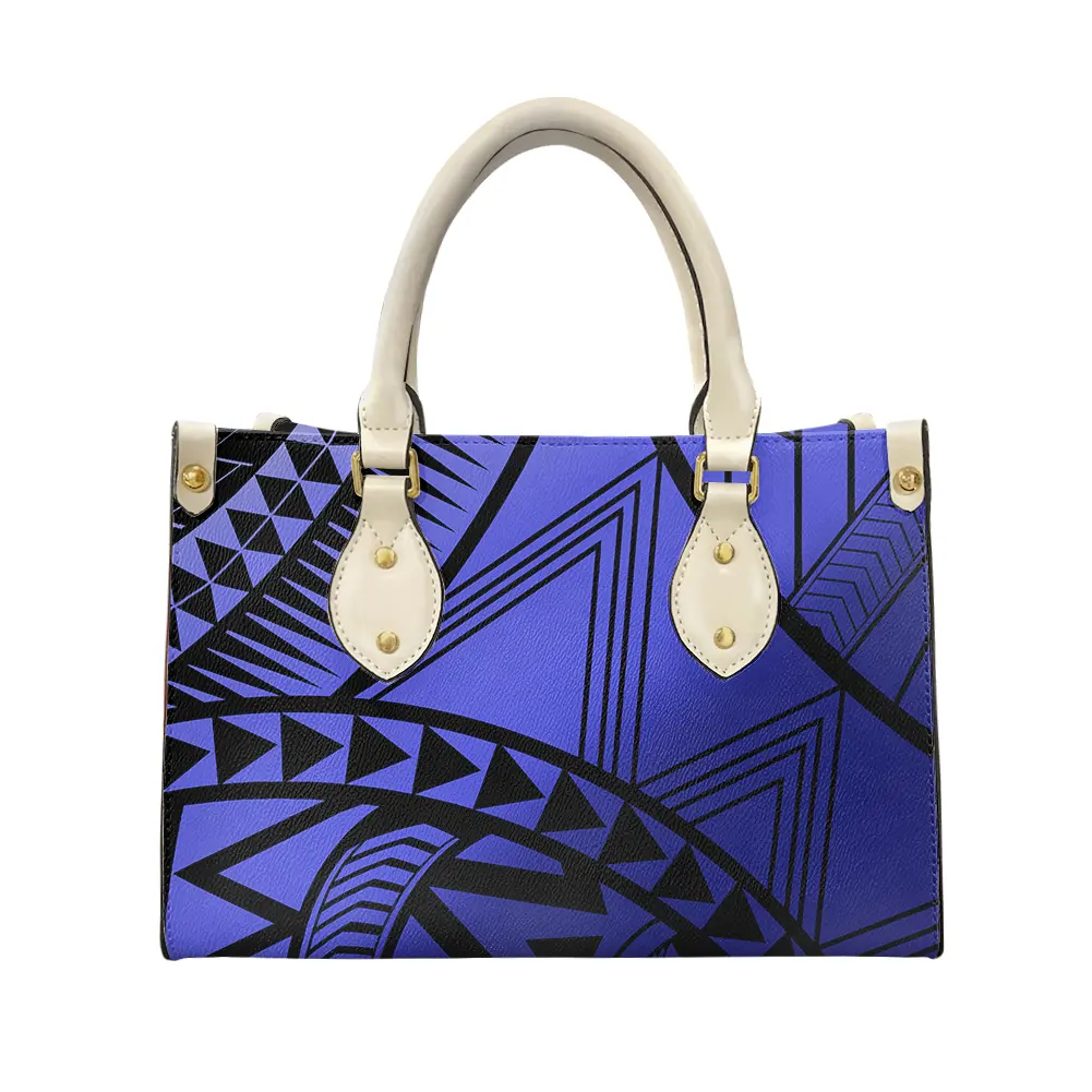 Bolsa feminina luxuosa polynesia, bolsa azul e branco de mão com alça superior, sacola para trabalho com alça 2022