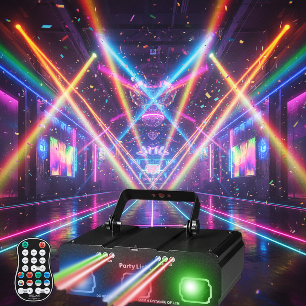 4-in-1 LED Wash UV Laser Projector Sound Activated Disco Light for Party Bar DJ Stage
