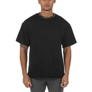 OEM personalizado jacquard ribbing pescoço mens top quality t shirt camisas personalizadas pescoço