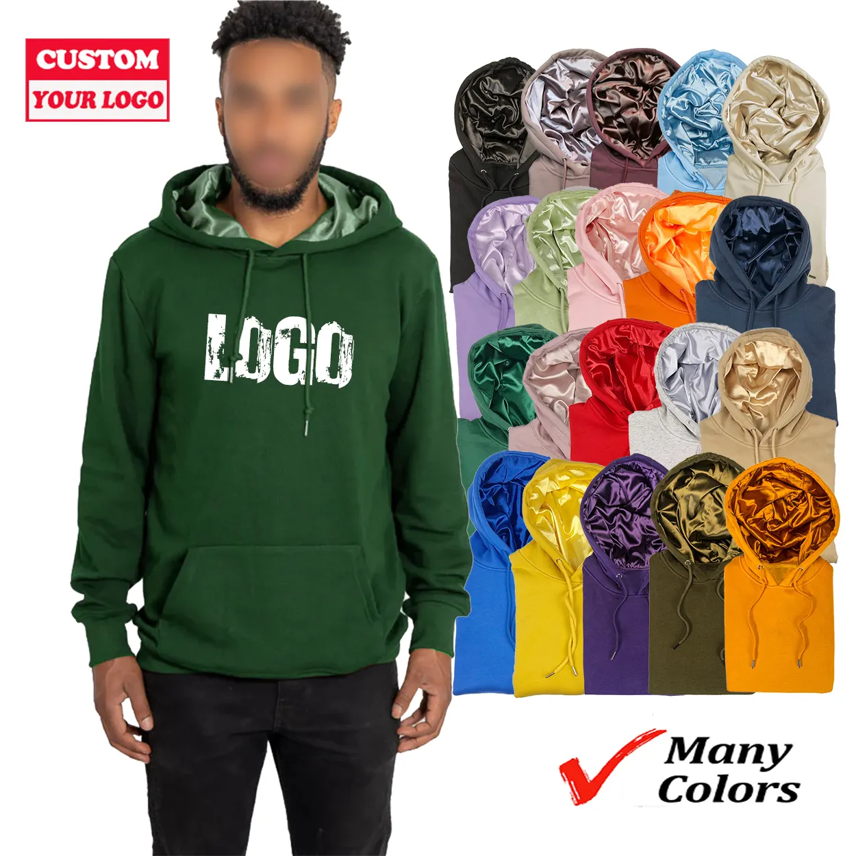 Hoge Kwaliteit Unisex Streetwear Heren Leeg Pullover Hoodies Jeugd Met Side Ritsen Satijn Gevoerde Capuchon