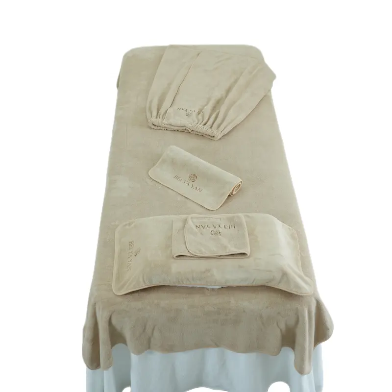 6pcs Khaki SPA towel sets beauty salon water absorbent Massage Table Sheet Cover sets velvet bed sheet set with customized logo