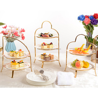 OKEY Fournitures de restauration en gros, supports à gâteaux dorés pour l'après-midi, supports à thé à 3 niveaux, élégants supports à buffet de mariage, traiteur, stand à goûter