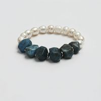 Bracelet en perles de fil de perle d'eau douce naturelle 8-9 mm, perles presque rondes, apatite bleue, bracelet fait main