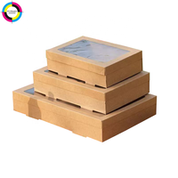 Boîte alimentaire personnalisée en papier kraft grande capacité avec fenêtre transparente, impression de logo personnalisée disponible pour la restauration, les pique-niques