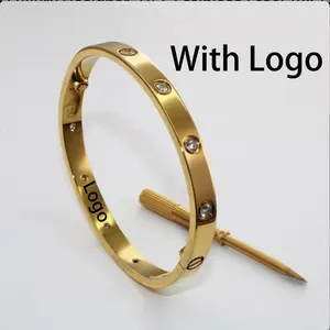 Chave de fenda de aço inoxidável 316L para mulheres e homens, pulseira de marca luxuosa banhada a ouro 18K amor não manchar