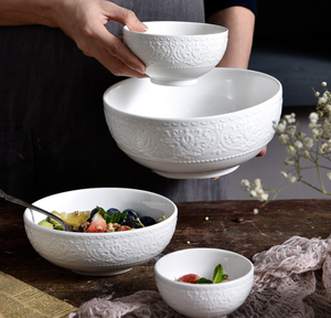ชุดชามเซรามิคสไตล์โบฮีเมียนแบบใหม่ ลายนูน  รักษ์โลก สีพื้นเรียบง่าย สำหรับก๋วยเตี๋ยว สลัด ข้าว  ปรับแต่งได้ - Product Image 1