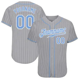 قميص بيسبول مطرز بالجملة مع تصميم مخطط مطرز بنمط مخيط جيشرة فريق بيسبول نيويورك رمادية تسمح بالتهوية وزرقاء سماوية