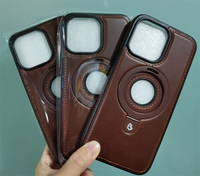 Étui de protection en cuir de style professionnel pour iPhone 15 Pro Max avec support de charge sans fil et anneau de maintien mains libres