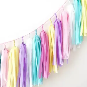 Guirnalda de papel tisú con borlas de colores para fiesta, decoración de Banner, Kits DIY, arcoíris