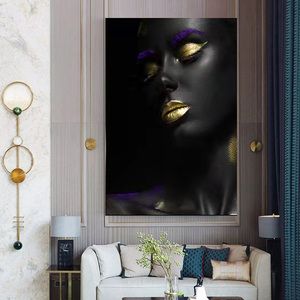 Peinture murale moderne sur papier durable, impression <span class=keywords><strong>aquarelle</strong></span>, motif <span class=keywords><strong>femme</strong></span> africaine noire, taille personnalisée, décoration intérieure, vente chaude - Product Image 3
