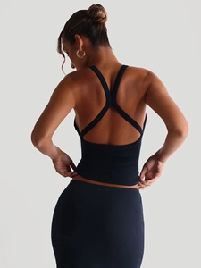2026 American-style Sexy V-neck Strap Breathable Ribbed <strong>Knitted</strong> Spandex Short Camisole <strong>Tank</strong> <strong>Tops</strong> Chic sassy <strong>Women</strong> Club Padded - Product Image 2