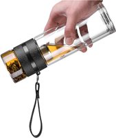 Bouteille d'eau en verre borosilicate à double paroi de 13 oz avec infuseur à thé, anti-fuite, isolée, pour les voyages et le bureau