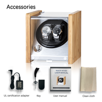 Twing Automatic Wooden Watch Winder 1 Slot Kaca Akrilik Bentuk Persegi Motor Senyap Jam Mekanik Berputar Bambu PU 20mm