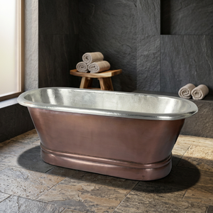 Bañera Rectangular de Lujo de Cobre Martillado, Independiente, con Base, Sin Tapa, Acabado Níquel Pulido para Baño - Product Image 1