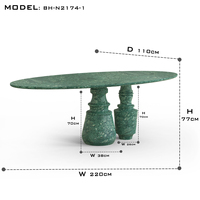 Table à manger minimaliste en marbre, table à manger ovale élégante, table à manger verte brillante pour la maison, le bureau, l'hôtel, le salon