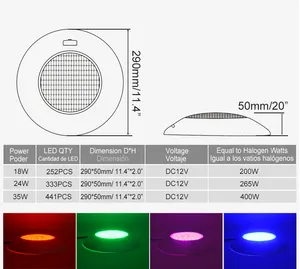 HOTOOK निर्माता वॉल माउंटेड AC/DC12V RGB रिमोट कंट्रोल 18W 24W 35W स्विमिंग पूल लाइट एलईडी अंडरवाटर IP68 वॉटरप्रूफ