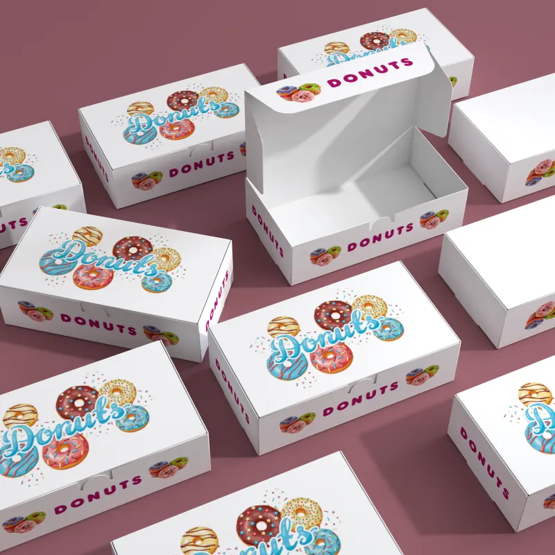 Atacado Folding Flat Cardboard Cookie Sweet Shipping Box Embalagem Custom Print Party Sobremesa Donut Paper Box