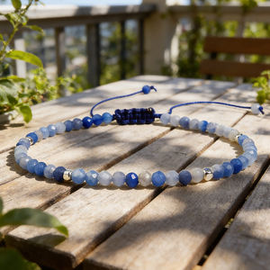 Pulsera de cuentas de piedra dorada azul, cristal natural, estilo bohemio minimalista, delicado, ajustable, regalo para el Día de San Valentín para mujer - Product Image 2