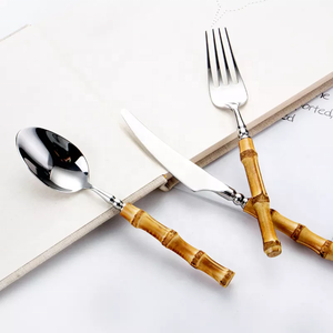 16 Piece Morden đồ dùng nhà bếp đồ ăn Hoàng Gia mộc mạc gỗ xử lý đồng phục vụ dao kéo đặt dưới $3 tre tự nhiên Bộ đồ ăn - Product Image 5