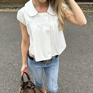 เสื้อเบลาส์แขนสั้นคอปีเตอร์แพนทรงเอ-ไลน์สไตล์สาวหวาน - Product Image 3