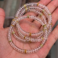 Bracelet de luxe en quartz naturel haute clarté, disque plat Feng Shui, simple boucle, avec entretoises à ornements dorés