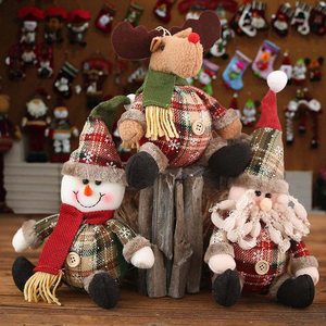 Cute Christmas Fat Snowman and Reindeer Plush Doll with Button Hanging Ornament Decoration for Christmas <b>Tree</b> Plaid Style - Product Image 2
