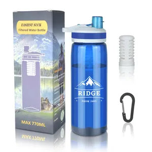 Outdoor water bottle with filter BPA-Free Water Purification Bottle with water purification straw for Camping Hiking Traveling