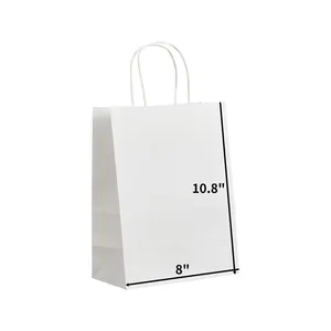 Saco de papel personalizado com alça Sacos de papel branco com logotipo Sacos de papel para presente para negócios 8*4.5*10.8 Polegadas