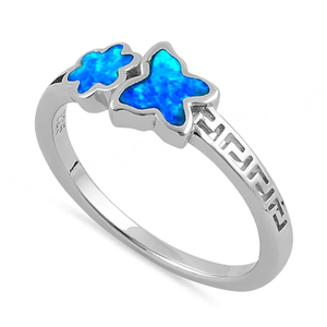 925 With Sterling <b>Silver</b> Greek <b>Key</b> Blue Surrounding Meander Natural Opal Wedding <b>Ring</b> - Product Image 5