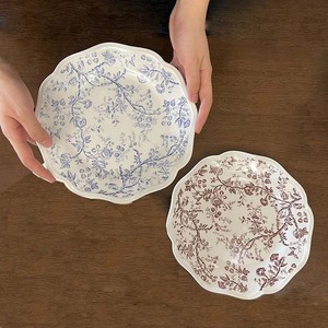 Vintage Floral Embossed Ceramic <b>Plate</b> Eco-Friendly Breakfast Dessert Dish for Party Charger Wedding <b>Decor</b> with Plant Pattern - Product Image 1